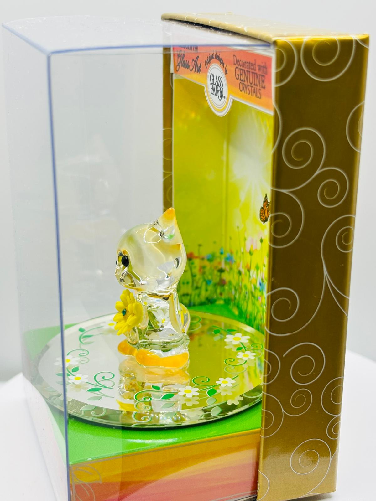 Sunshine Kitty Keepsake Box, Handcrafted Glass Cat Figurine, Cat Lover Gift, Glass Art Collectible, Home Décor