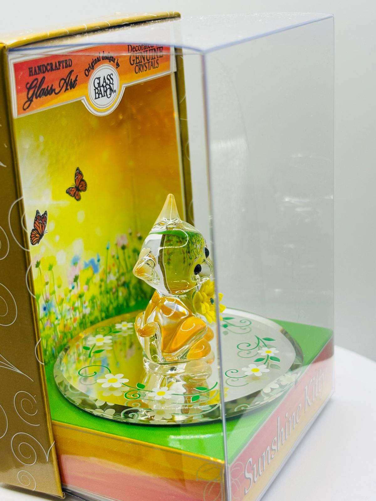 Sunshine Kitty Keepsake Box, Handcrafted Glass Cat Figurine, Cat Lover Gift, Glass Art Collectible, Home Décor