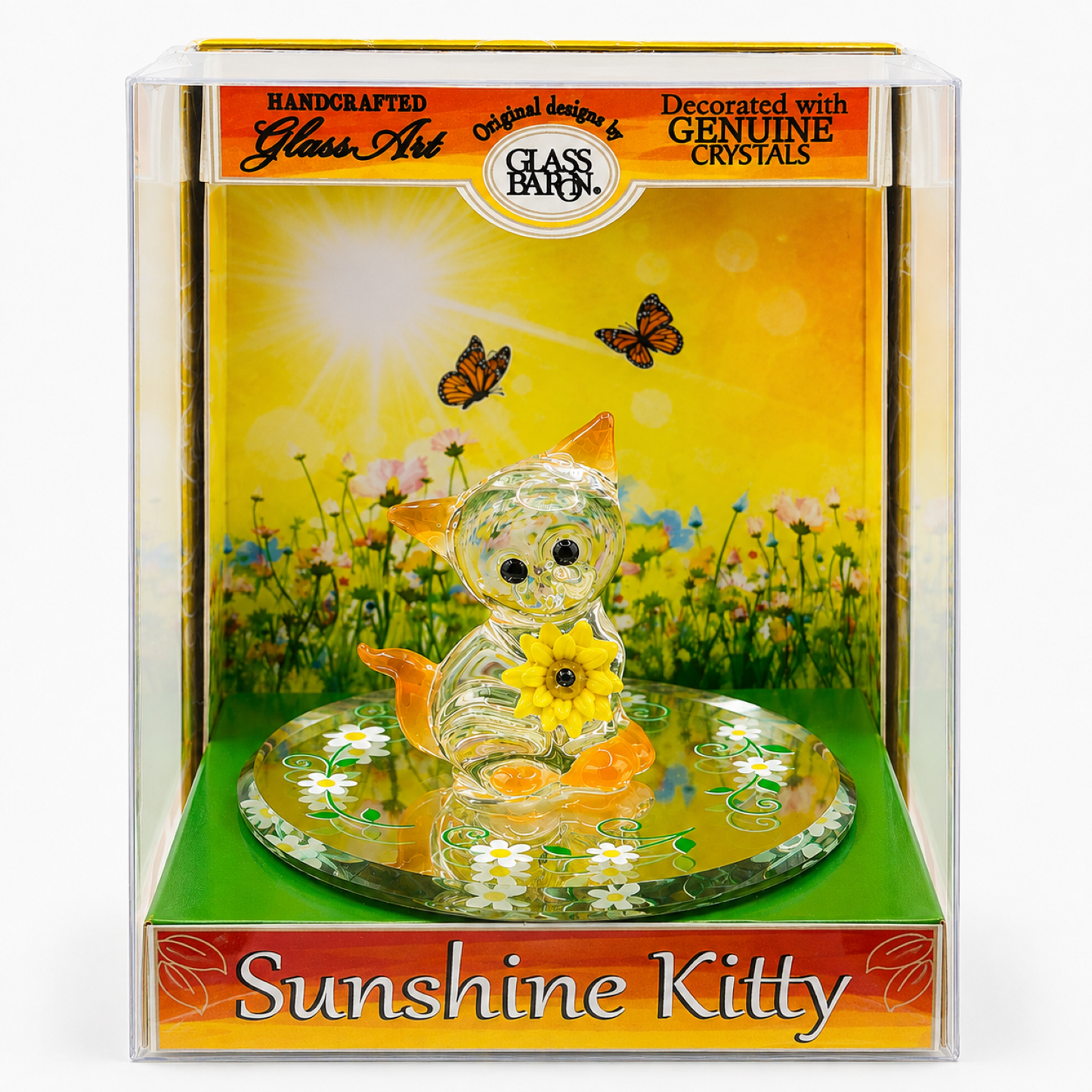 Sunshine Kitty Keepsake Box, Handcrafted Glass Cat Figurine, Cat Lover Gift, Glass Art Collectible, Home Décor
