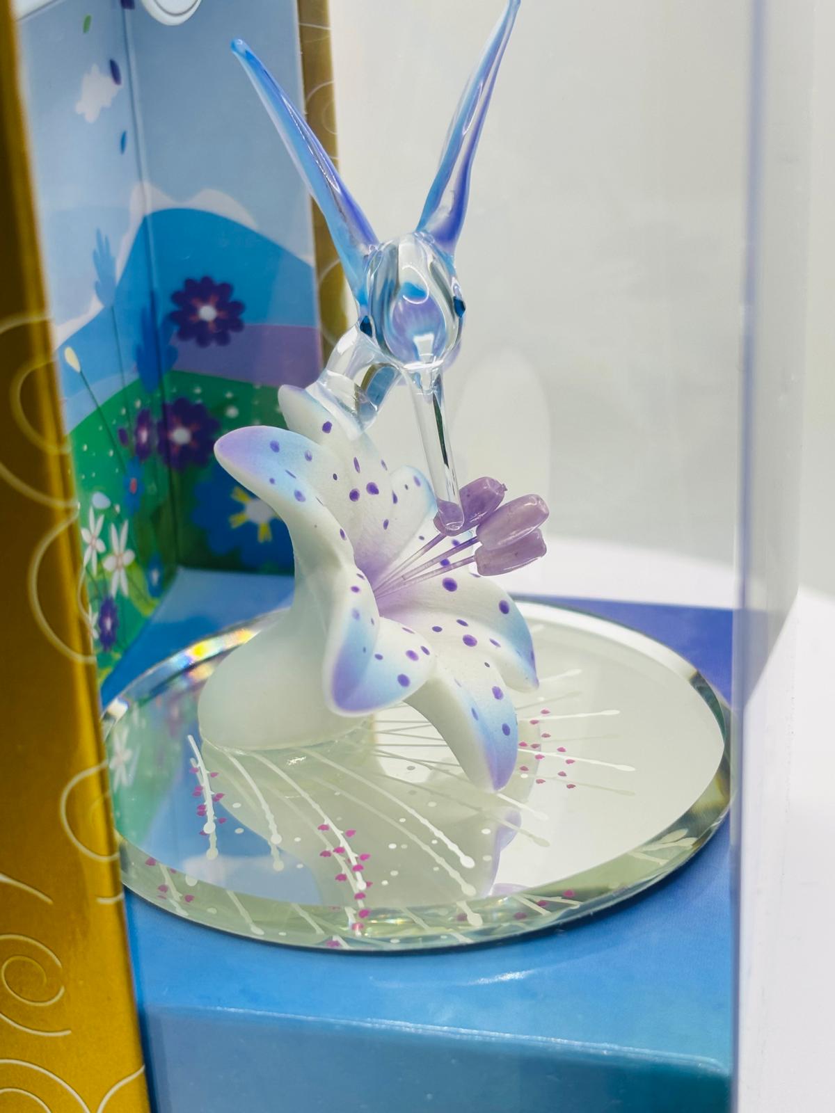 Hummingbird Keepsake Box, Glass Hummingbird Figurine, Lily Flower Collectible, Bird Gift
