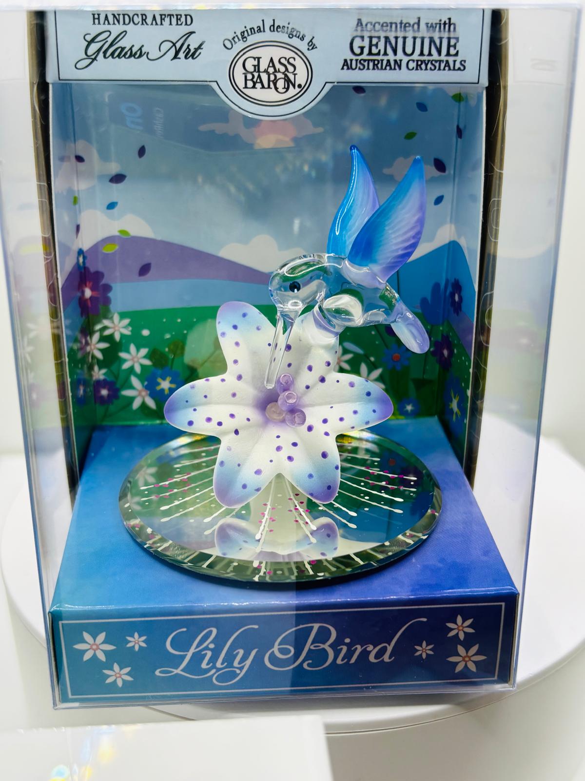 Hummingbird Keepsake Box, Glass Hummingbird Figurine, Lily Flower Collectible, Bird Gift