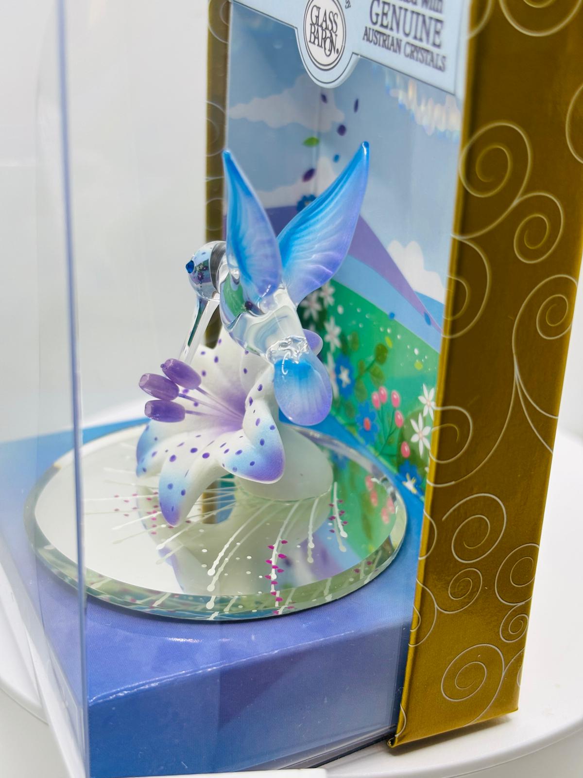 Hummingbird Keepsake Box, Glass Hummingbird Figurine, Lily Flower Collectible, Bird Gift