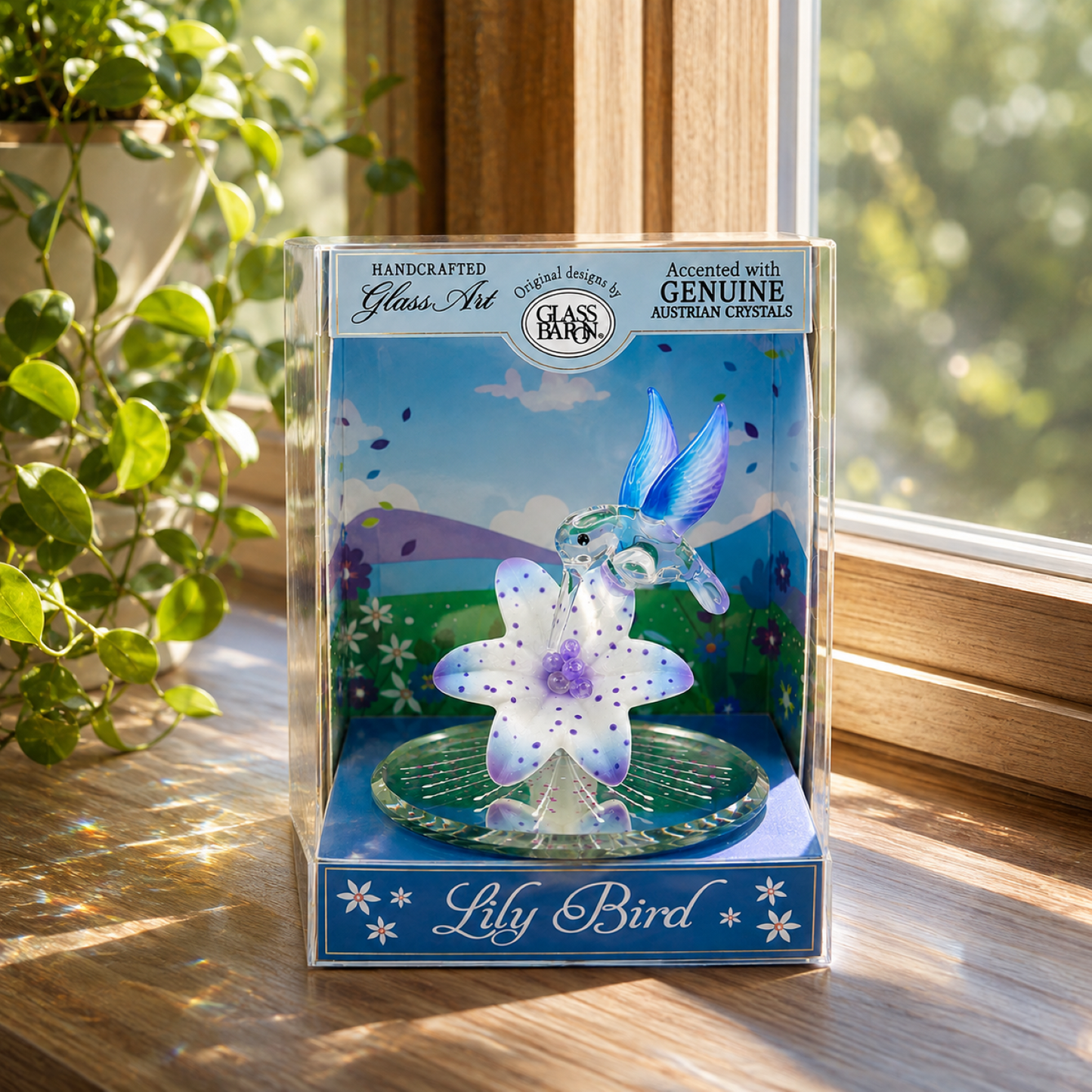 Hummingbird Keepsake Box, Glass Hummingbird Figurine, Lily Flower Collectible, Bird Gift