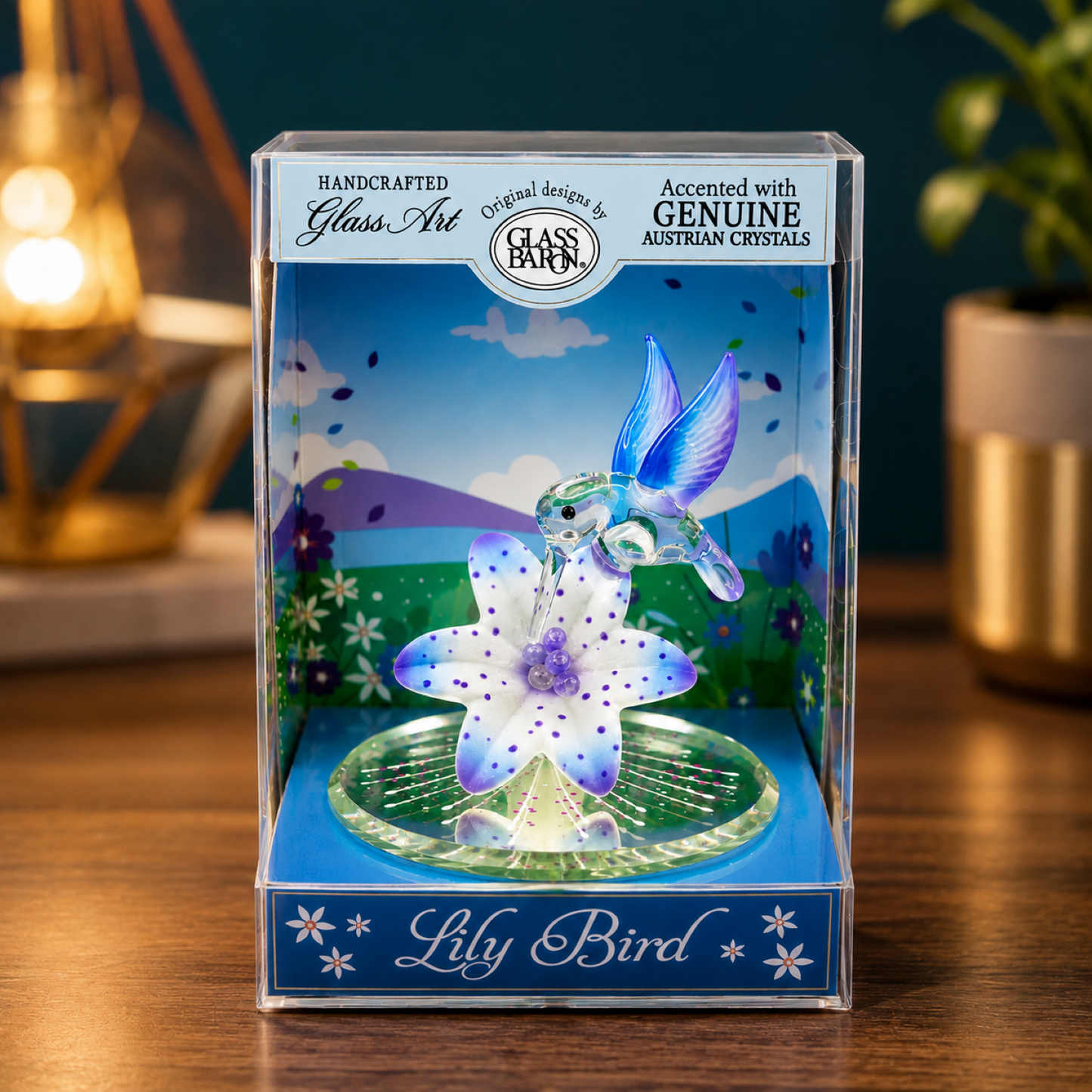 Hummingbird Keepsake Box, Glass Hummingbird Figurine, Lily Flower Collectible, Bird Gift