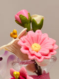 Cute Cat with Vase Figurine Handcrafted Pink Cat with Flowers on Glass