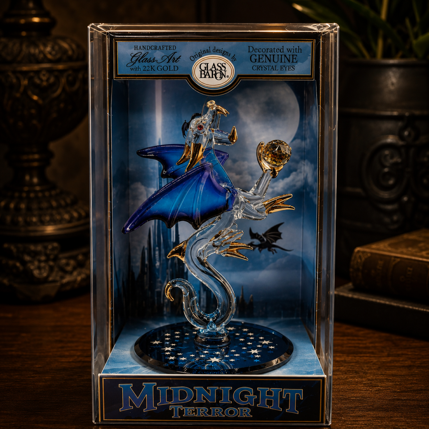 Handcrafted Glass Dragon Figurine in Keepsake Box, Blue Fantasy Dragon Gift