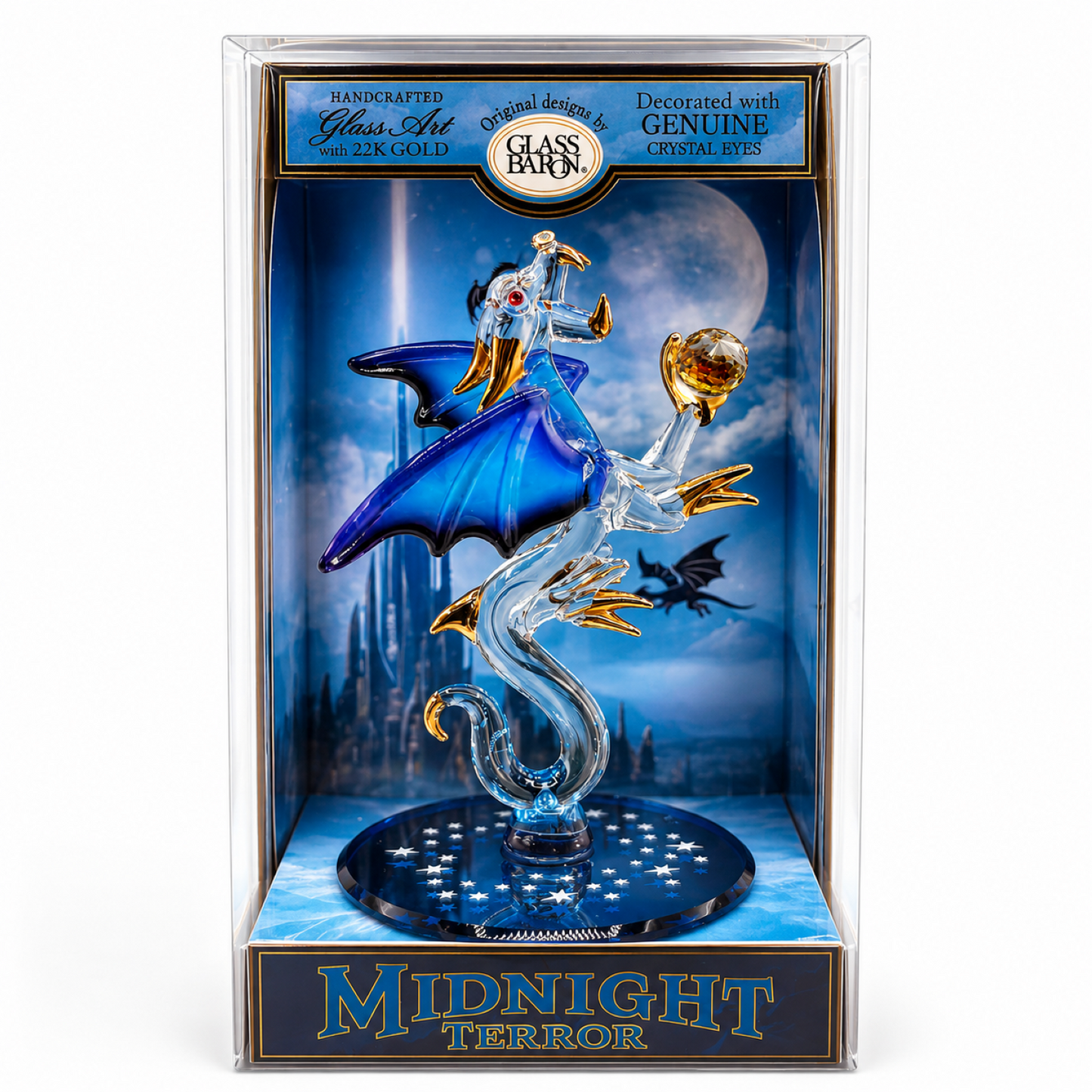 Handcrafted Glass Dragon Figurine in Keepsake Box, Blue Fantasy Dragon Gift