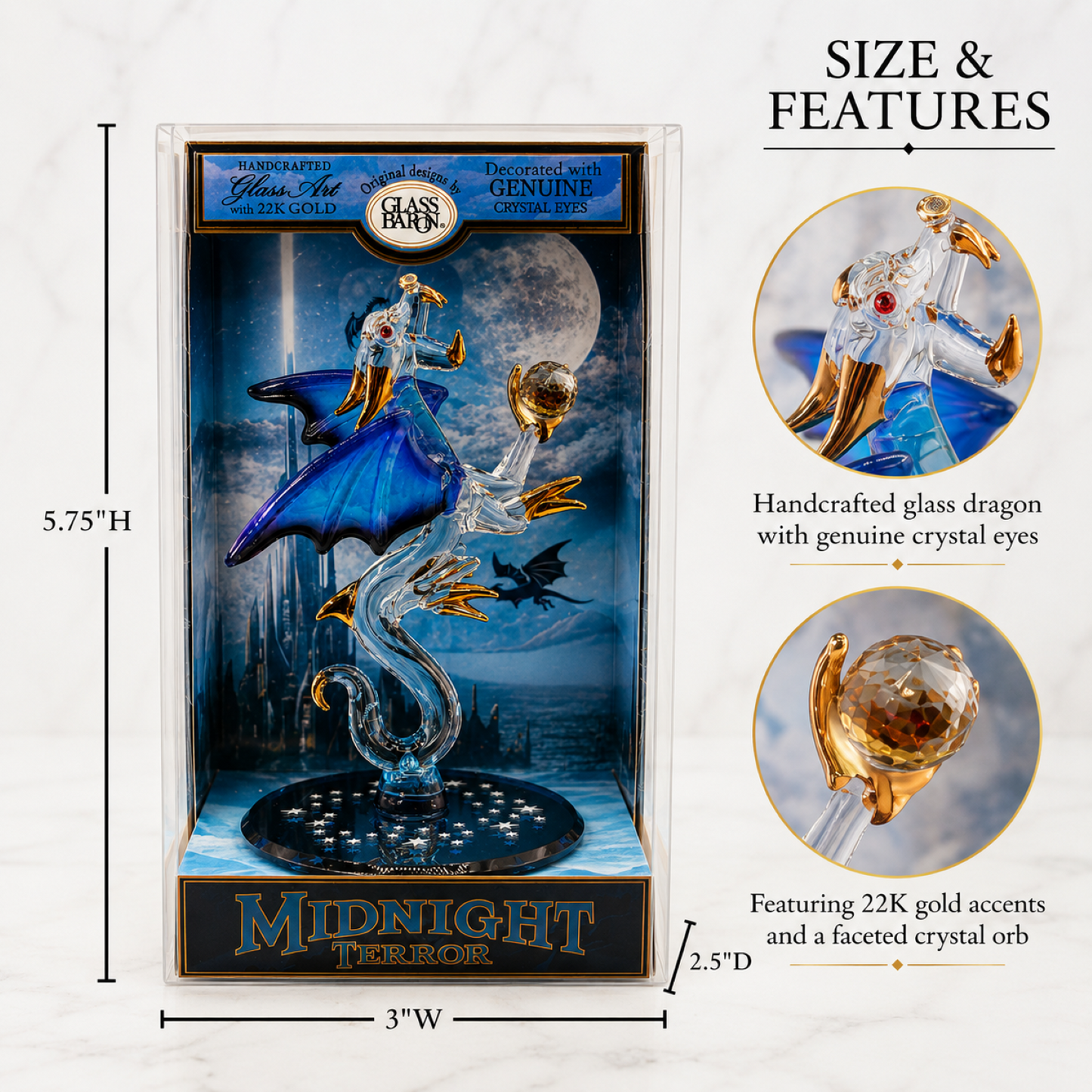 Handcrafted Glass Dragon Figurine in Keepsake Box, Blue Fantasy Dragon Gift