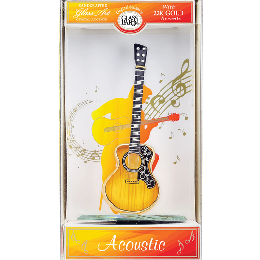 Acoustic guitar glass figurine inside keepsake box with music notes background music themed gift for guitarist