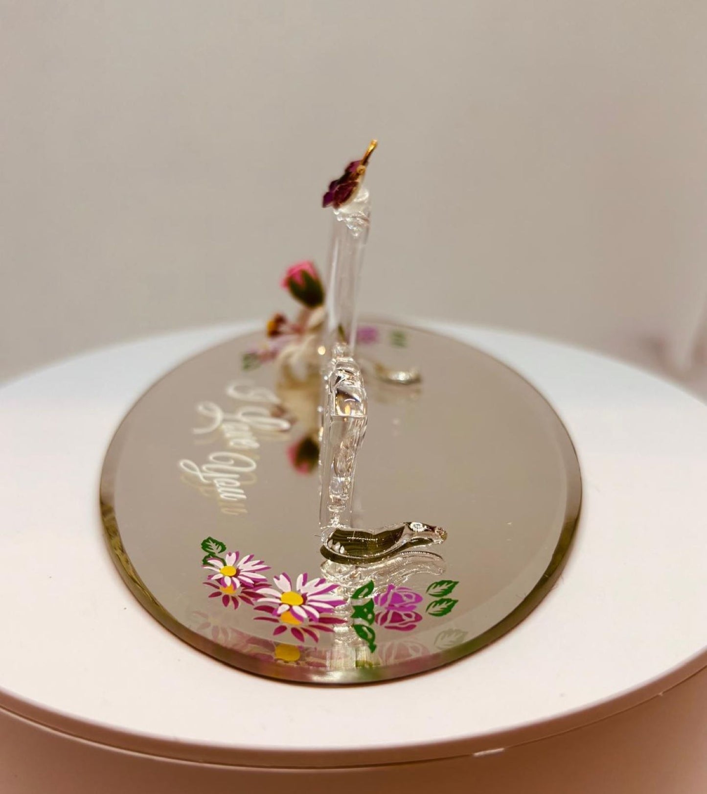 Mom “I Love You” Glass Figurine with Butterfly and Flowers