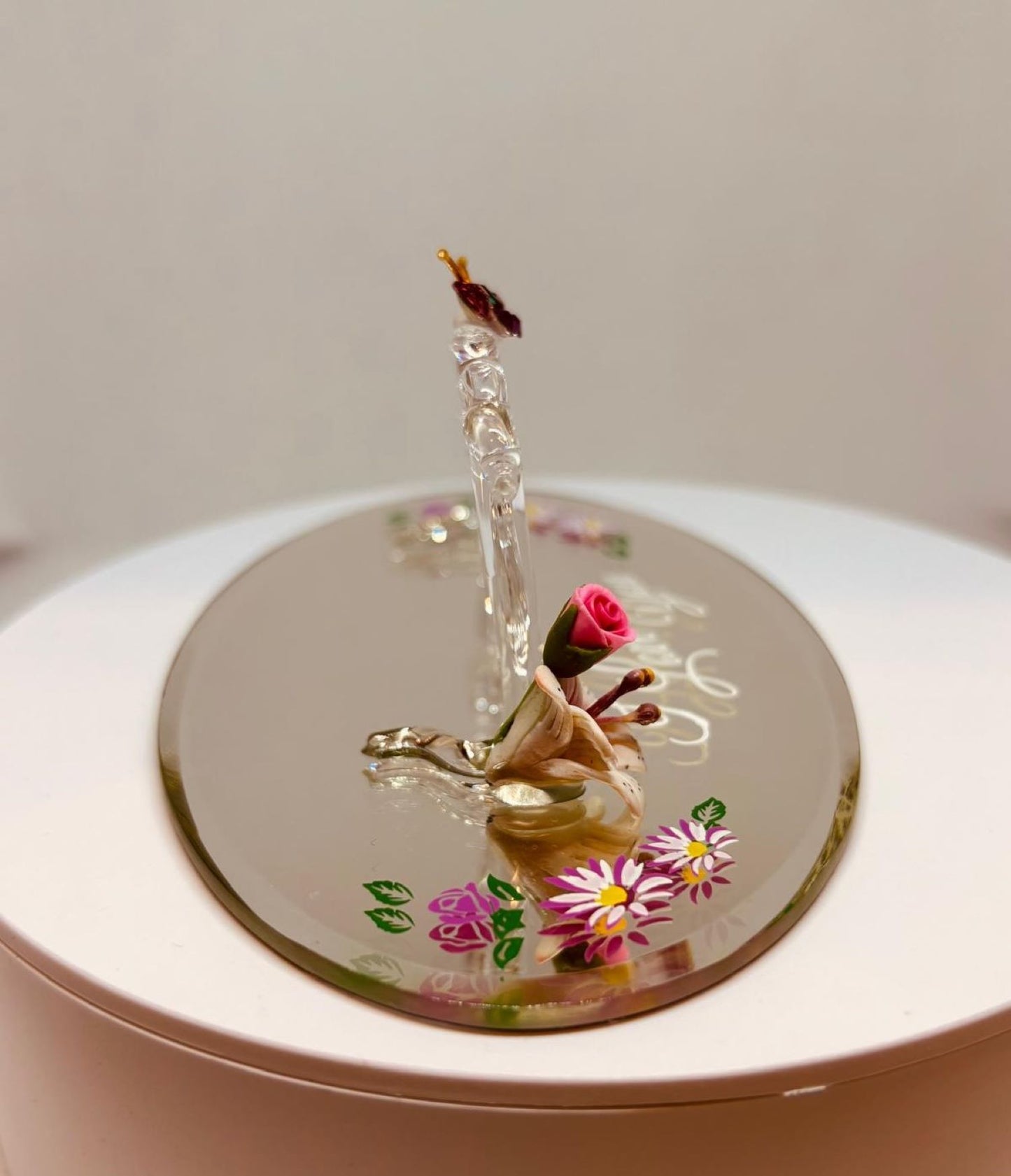 Mom “I Love You” Glass Figurine with Butterfly and Flowers