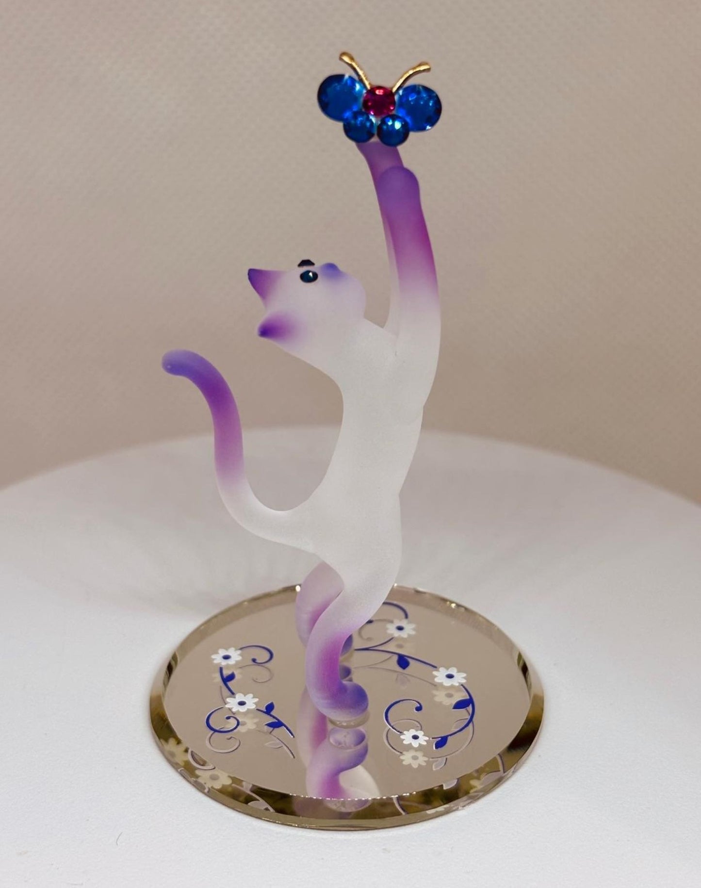 Princess Cat Figurine with Butterfly | Glass Cat Gift for Cat Lovers