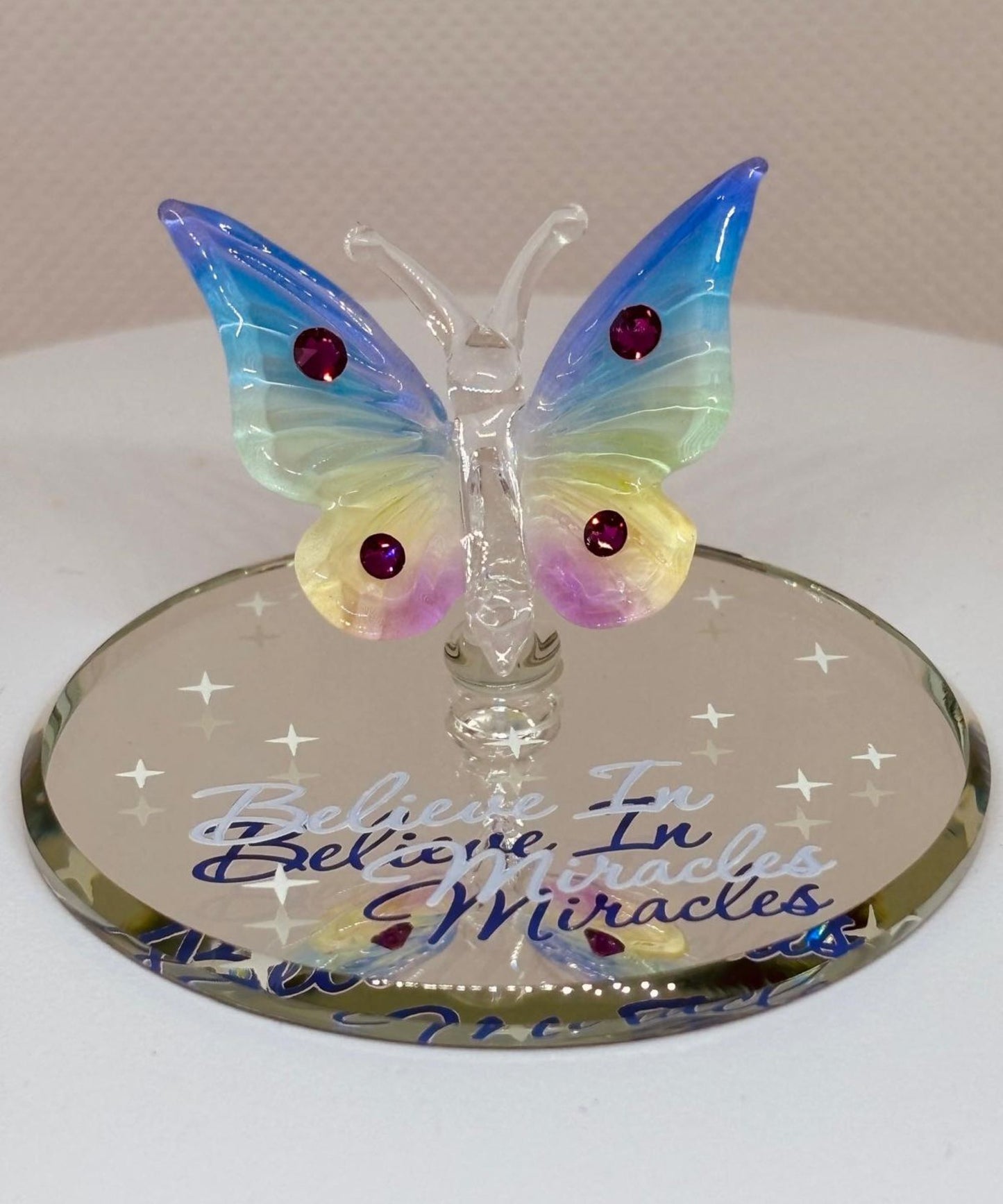 Believe in Miracles Butterfly Figurine | Glass Butterfly Inspirational Gift