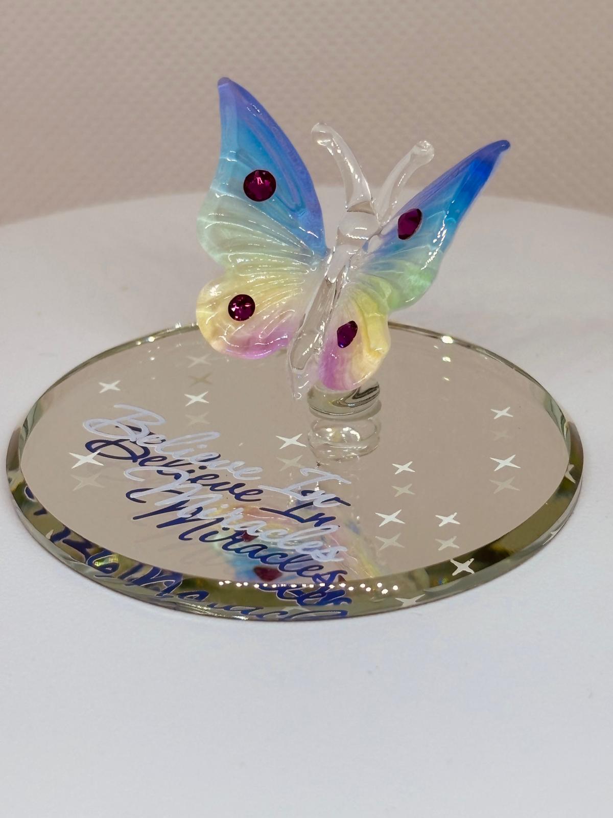 Believe in Miracles Butterfly Figurine | Glass Butterfly Inspirational Gift