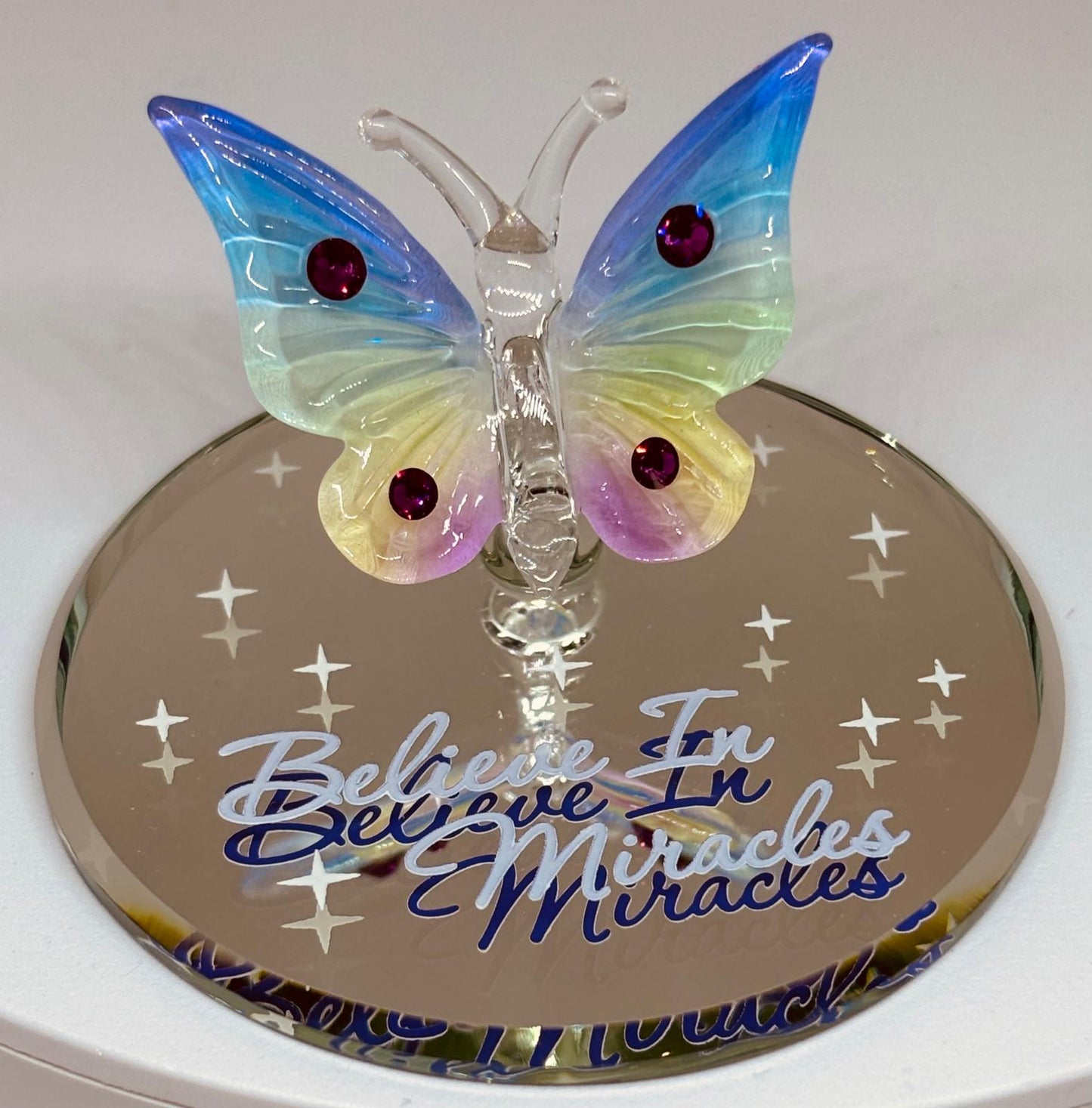 Believe in Miracles Butterfly Figurine | Glass Butterfly Inspirational Gift