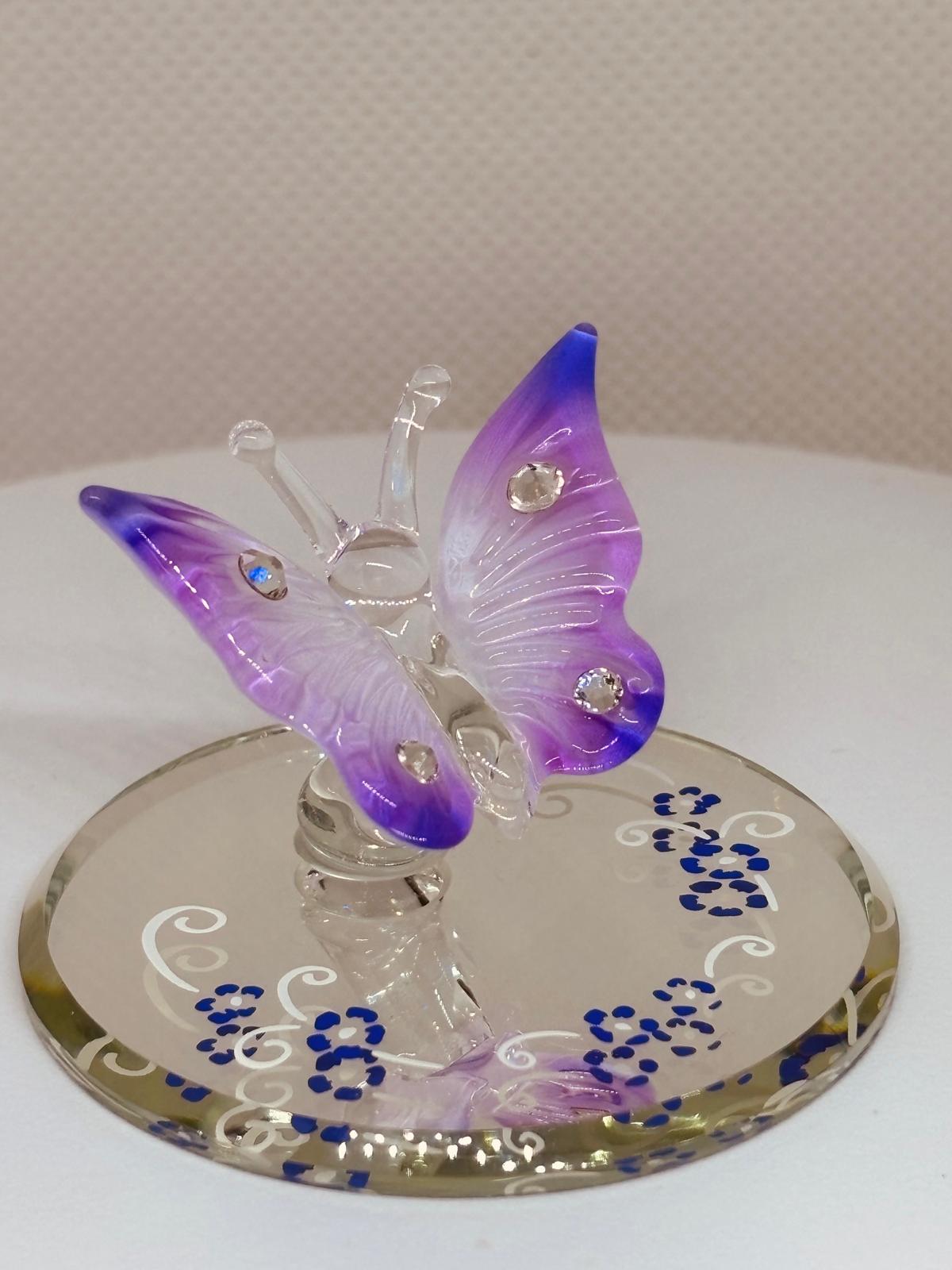 Lavender Butterfly Figurine with Crystals | Glass Butterfly Home Decor