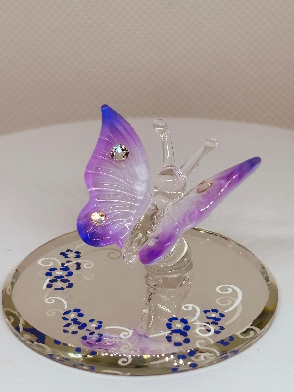 Lavender Butterfly Figurine with Crystals | Glass Butterfly Home Decor