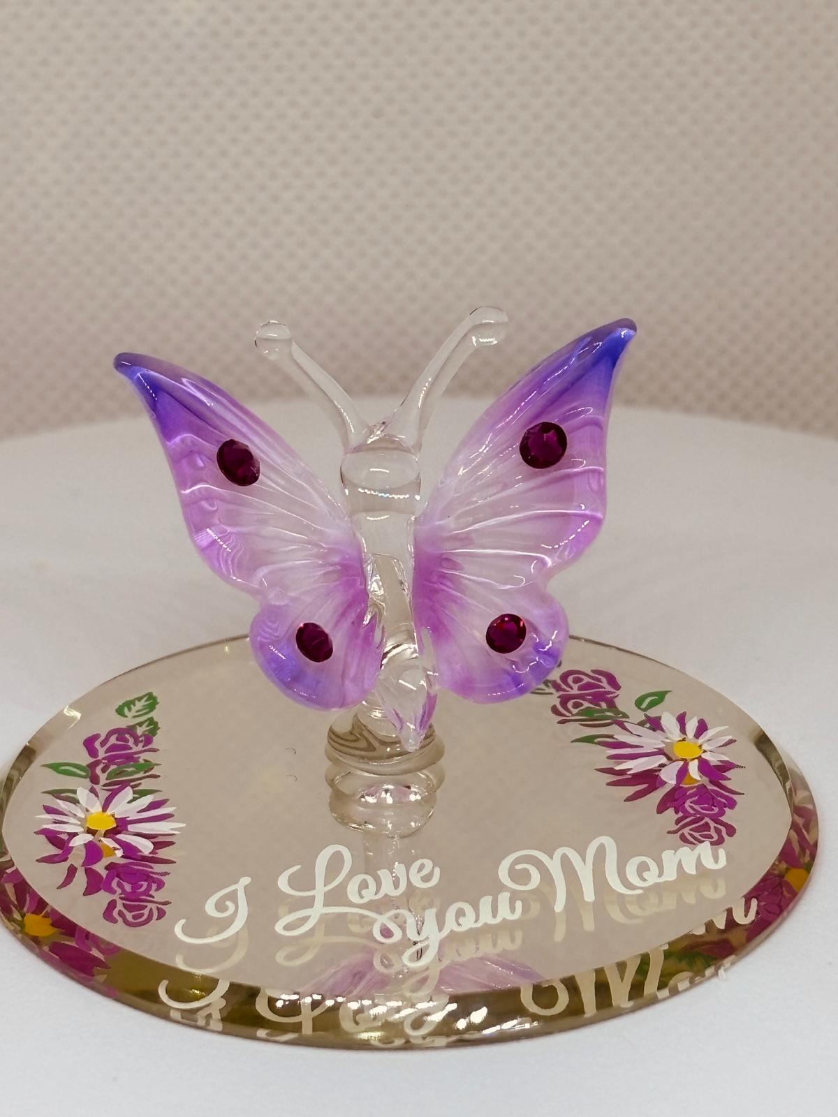 I Love You Mom Butterfly Figurine | Glass Butterfly Mother’s Day Gift