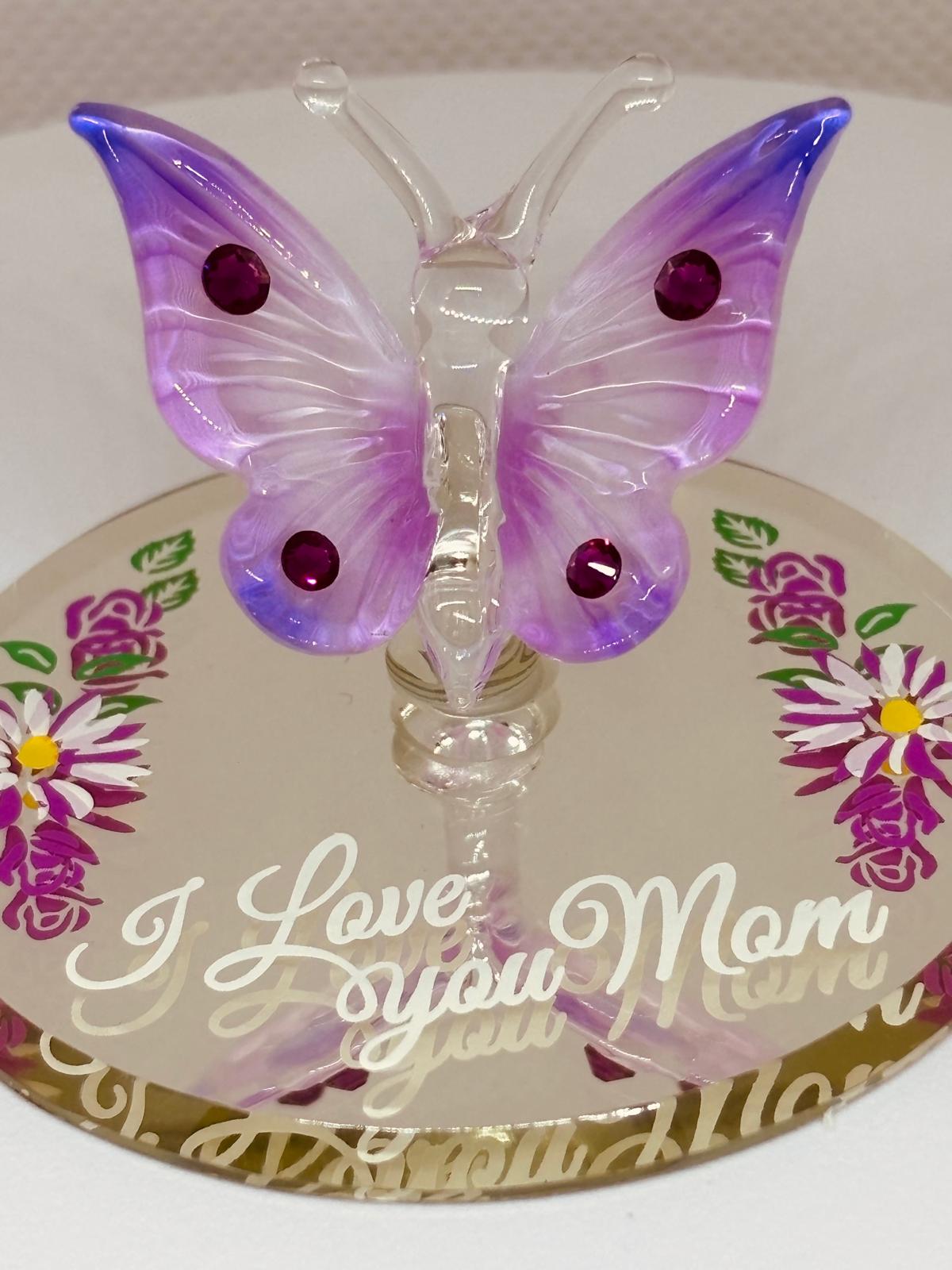I Love You Mom Butterfly Figurine | Glass Butterfly Mother’s Day Gift