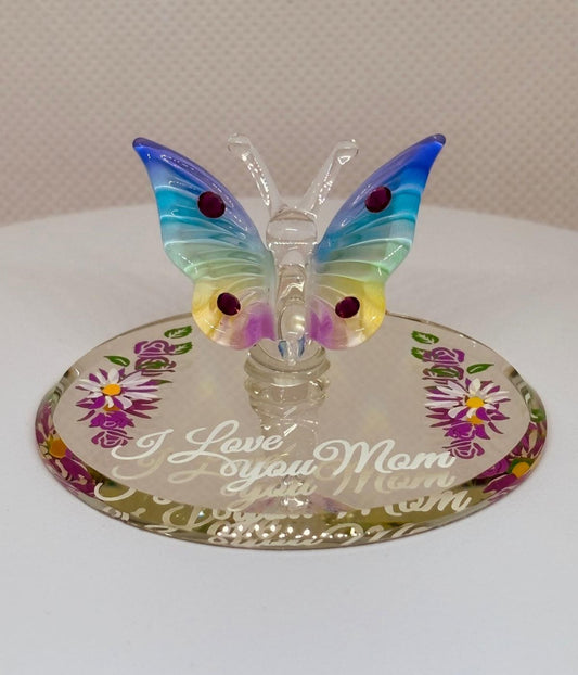 I Love You Mom Butterfly Figurine | Rainbow Glass Butterfly Mother’s Day Gift