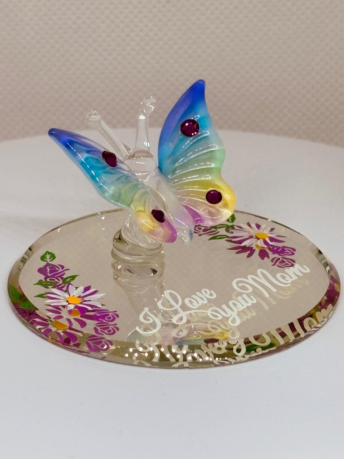 I Love You Mom Butterfly Figurine | Rainbow Glass Butterfly Mother’s Day Gift