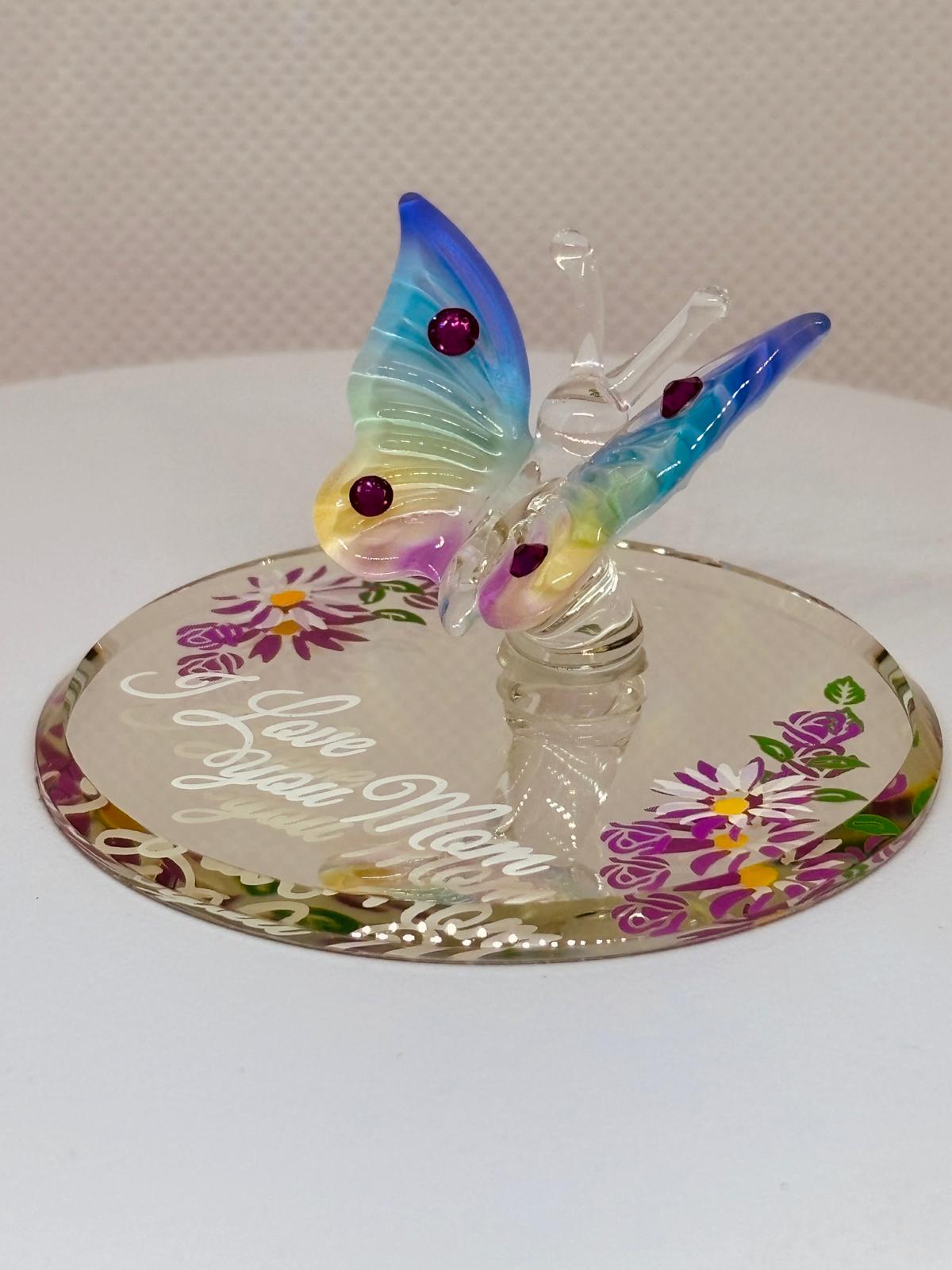 I Love You Mom Butterfly Figurine | Rainbow Glass Butterfly Mother’s Day Gift