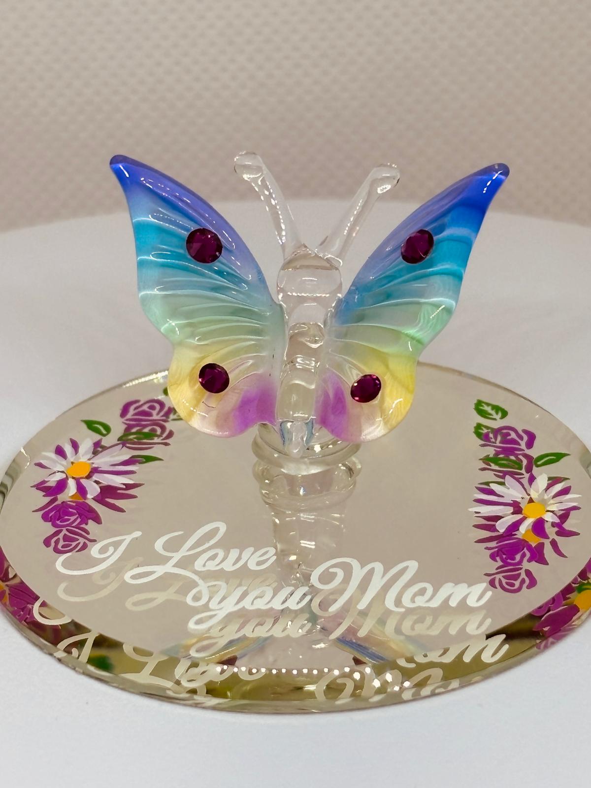 I Love You Mom Butterfly Figurine | Rainbow Glass Butterfly Mother’s Day Gift