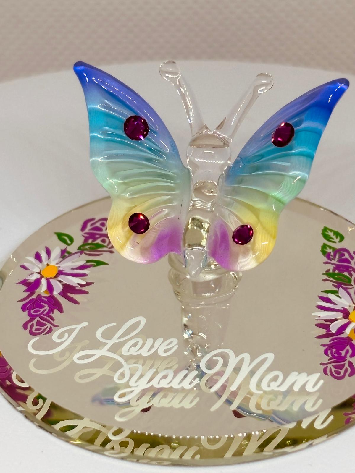 I Love You Mom Butterfly Figurine | Rainbow Glass Butterfly Mother’s Day Gift