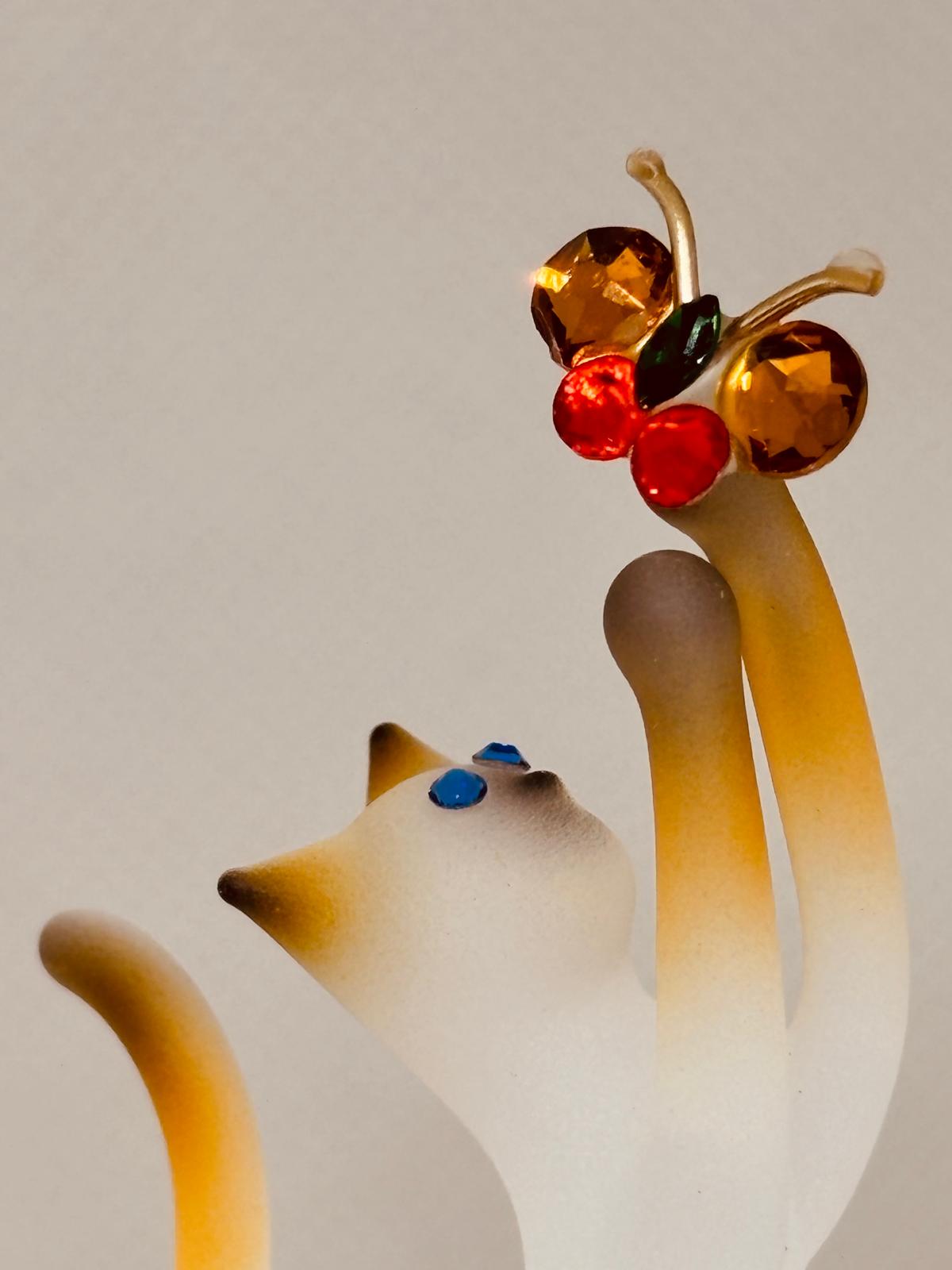 Siamese Cat Figurine with Butterfly | Handcrafted Glass Cat Gift for Cat Lovers