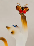 Siamese Cat Figurine with Butterfly | Handcrafted Glass Cat Gift for Cat Lovers
