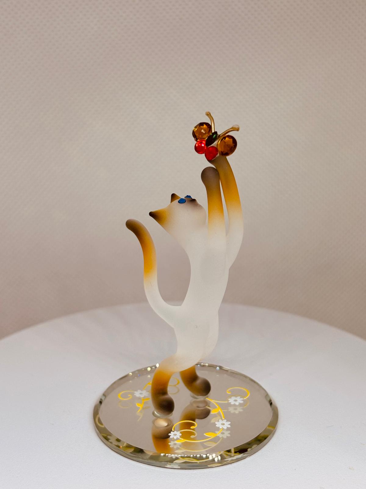 Siamese Cat Figurine with Butterfly | Handcrafted Glass Cat Gift for Cat Lovers