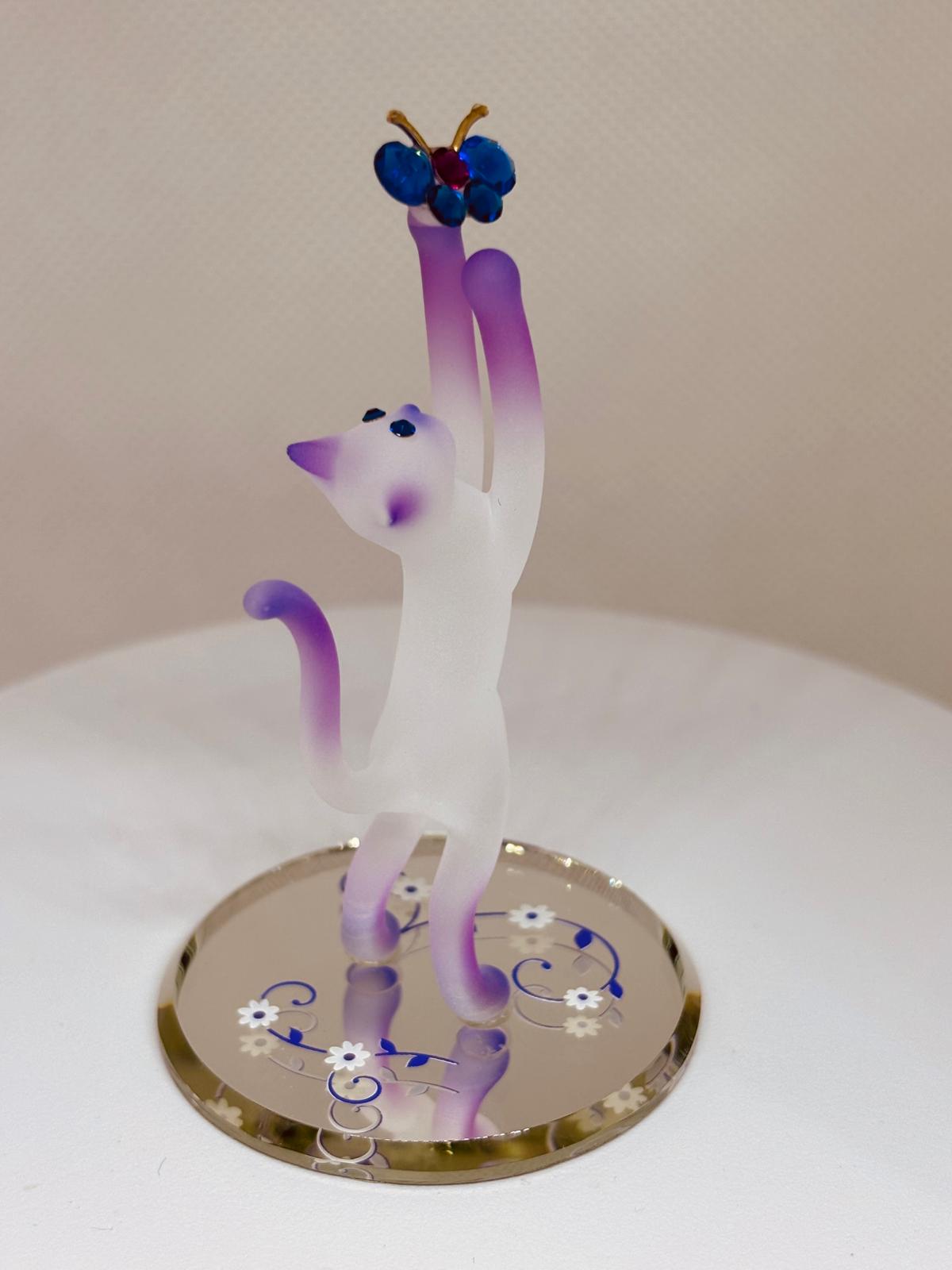 Princess Cat Figurine with Butterfly | Glass Cat Gift for Cat Lovers