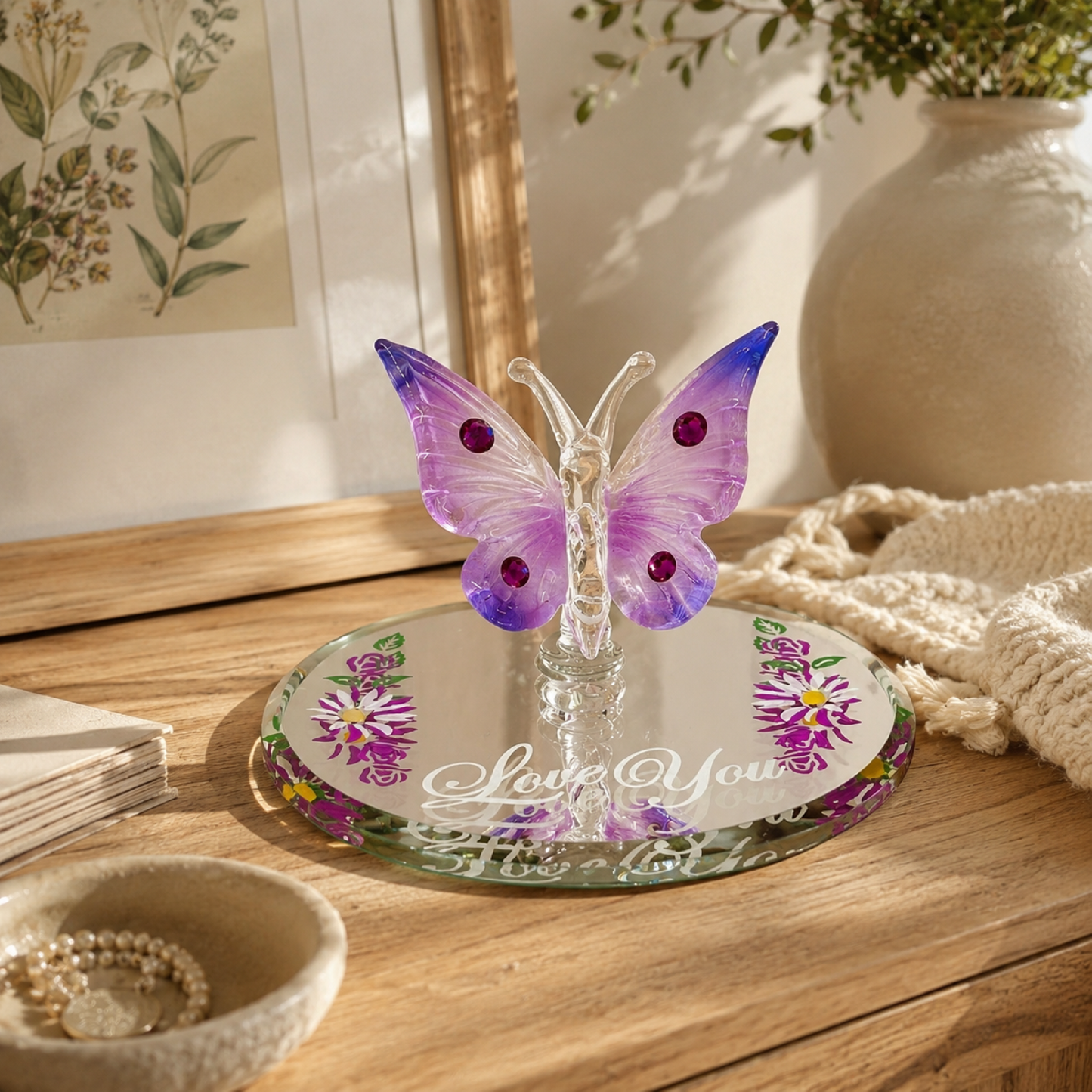 Butterfly Love You Figurine | Romantic Gift Glass Butterfly Home Decor