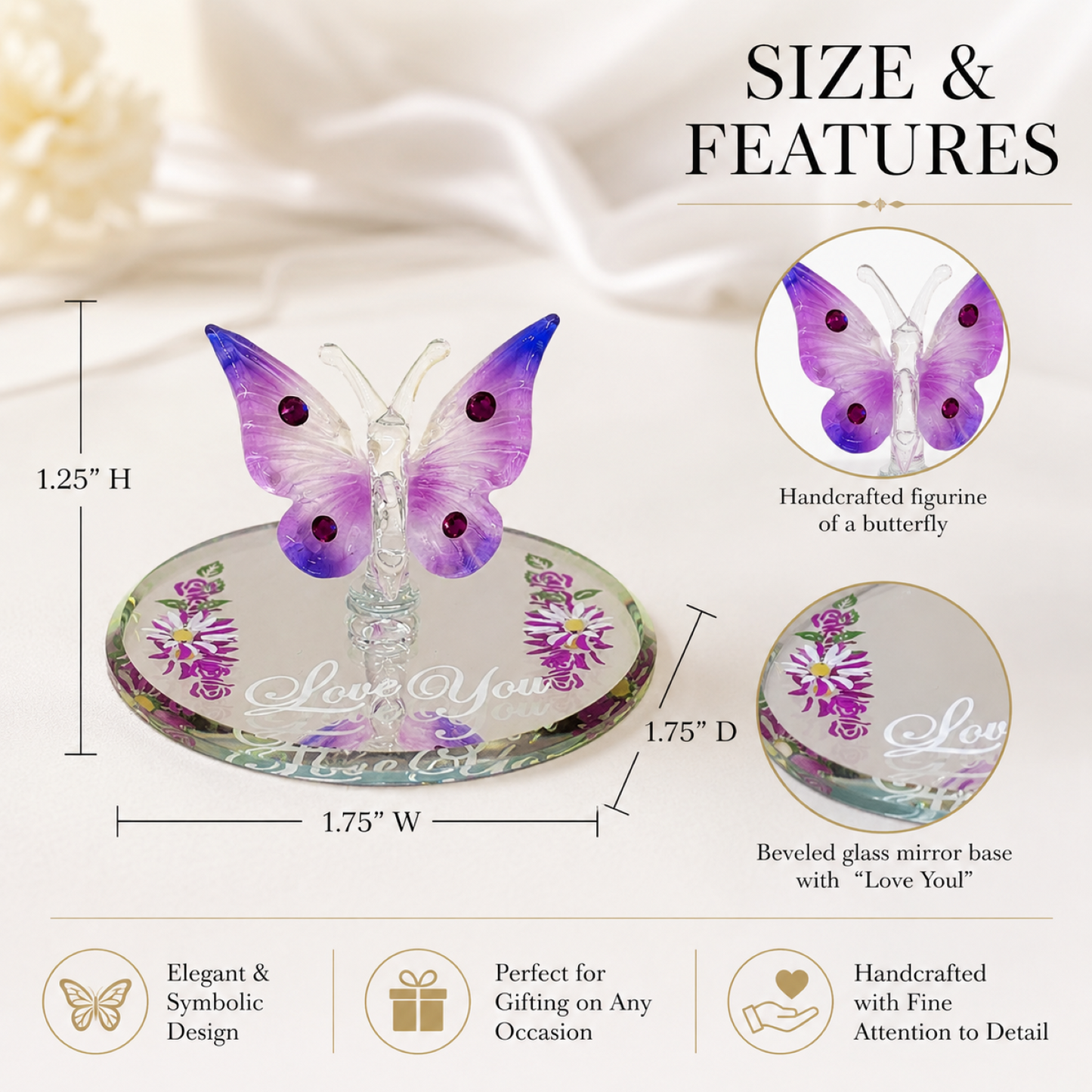 Butterfly Love You Figurine | Romantic Gift Glass Butterfly Home Decor