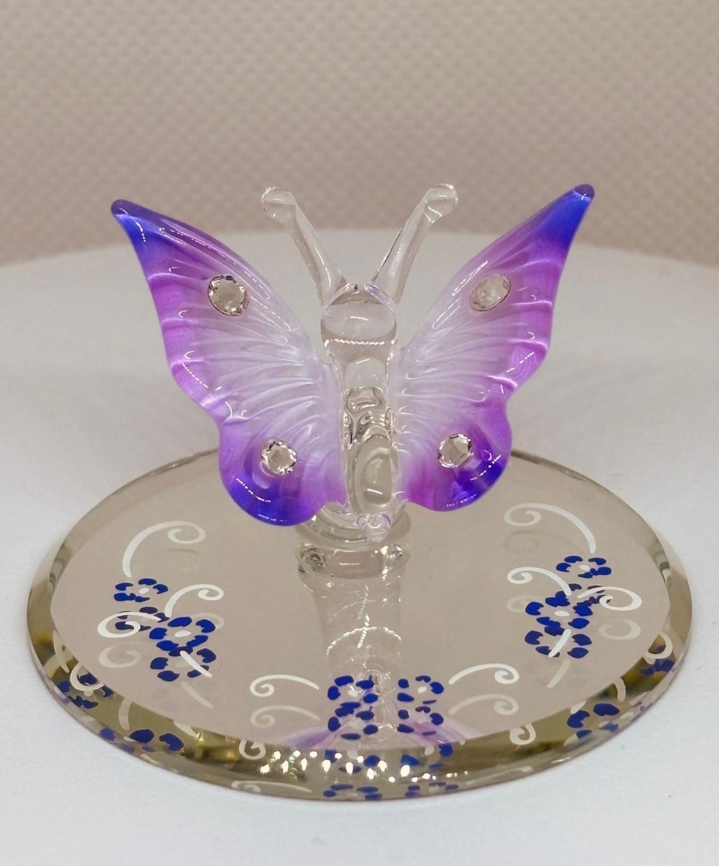 Lavender Butterfly Figurine with Crystals | Glass Butterfly Home Decor