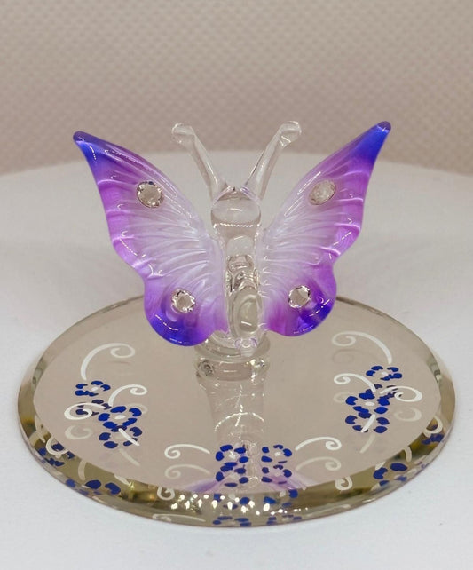 Lavender Butterfly Figurine with Crystals | Glass Butterfly Home Decor