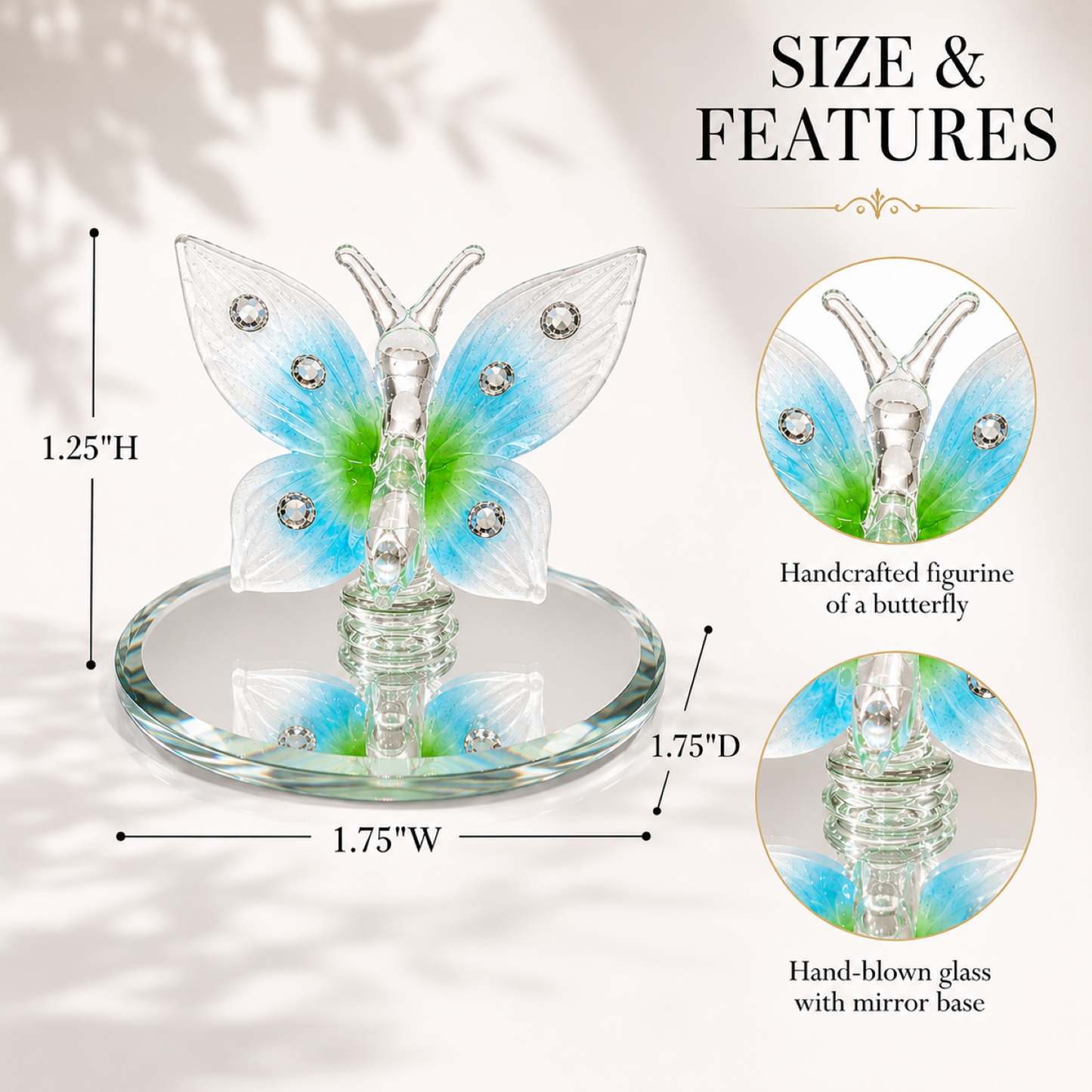 Glass Butterfly Figurine Handcrafted Collectible Gift for Butterfly Lovers
