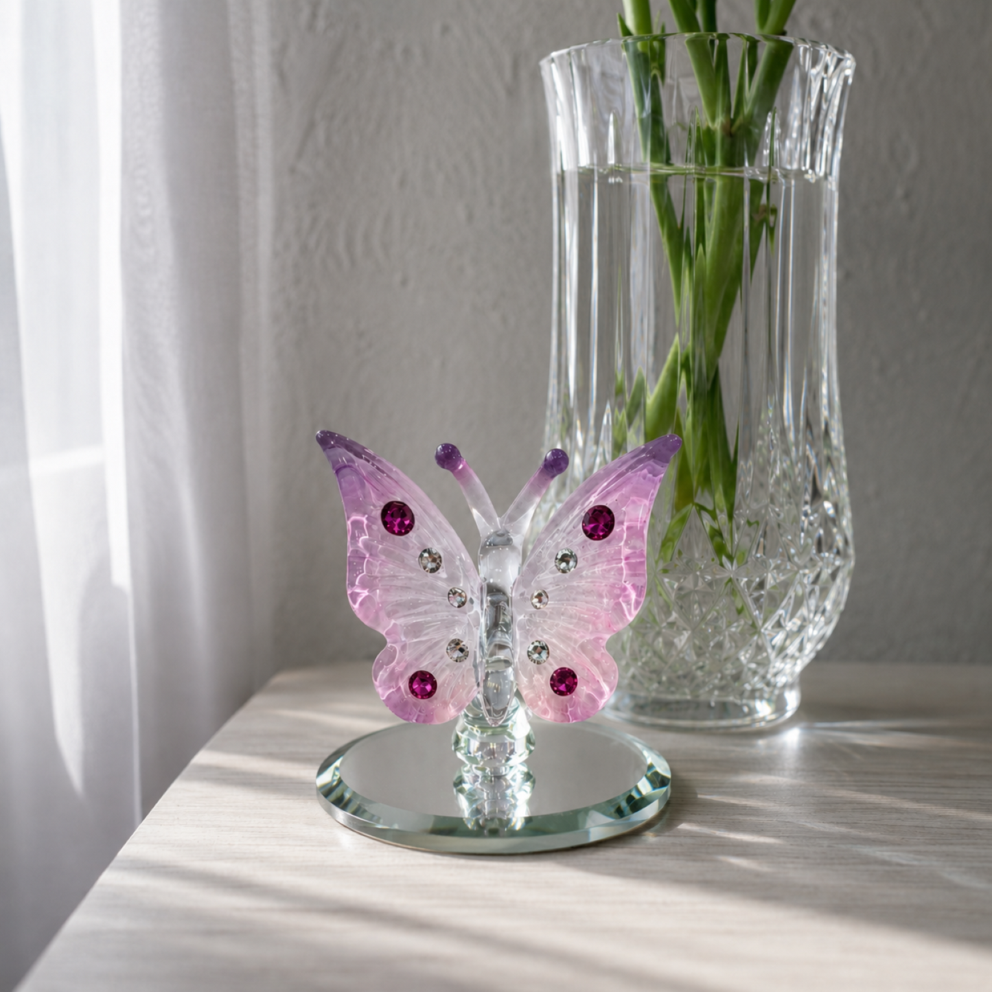 Pink Butterfly Figurine – Handcrafted Glass Butterfly Collectible, Butterfly Gift, Home Decor