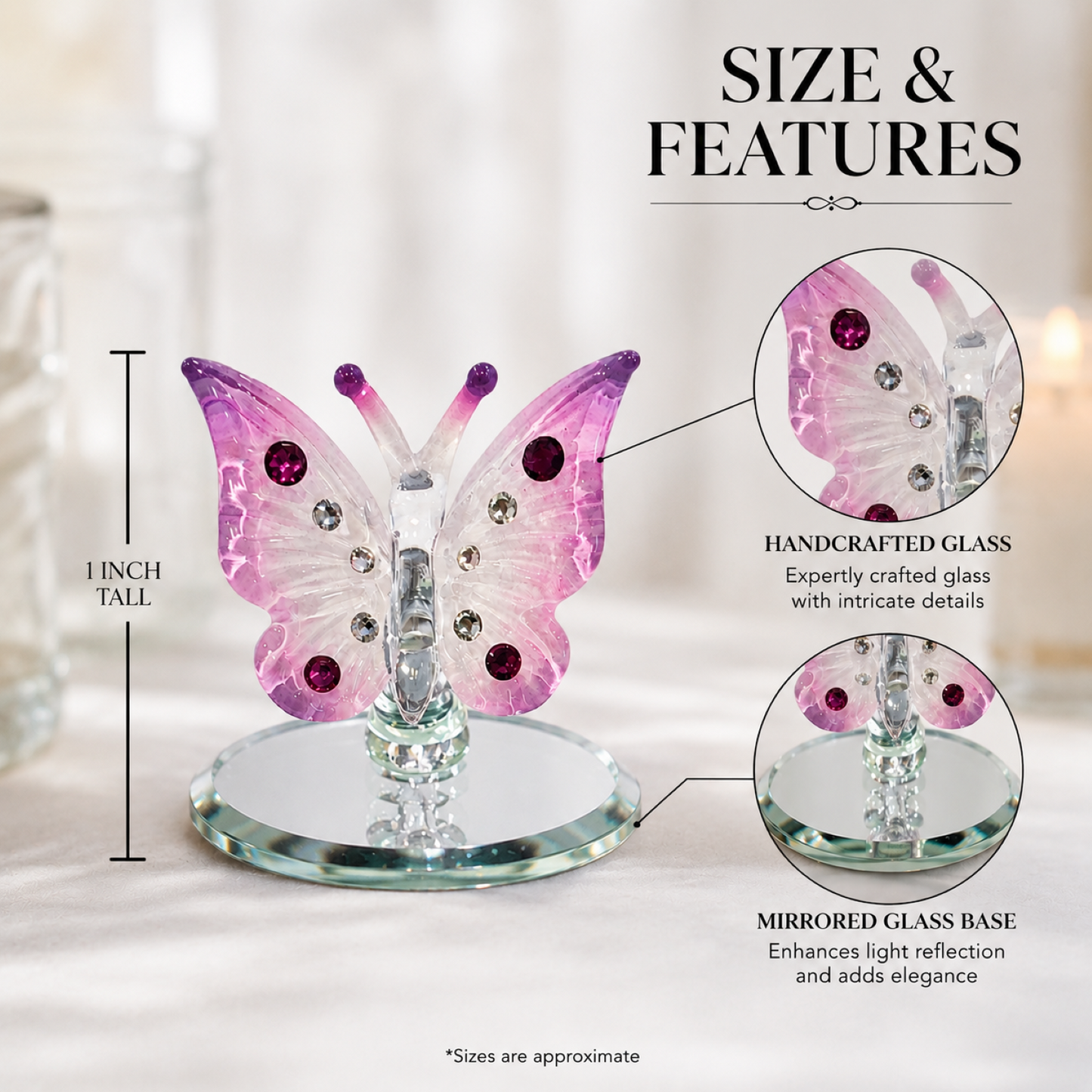 Pink Butterfly Figurine – Handcrafted Glass Butterfly Collectible, Butterfly Gift, Home Decor