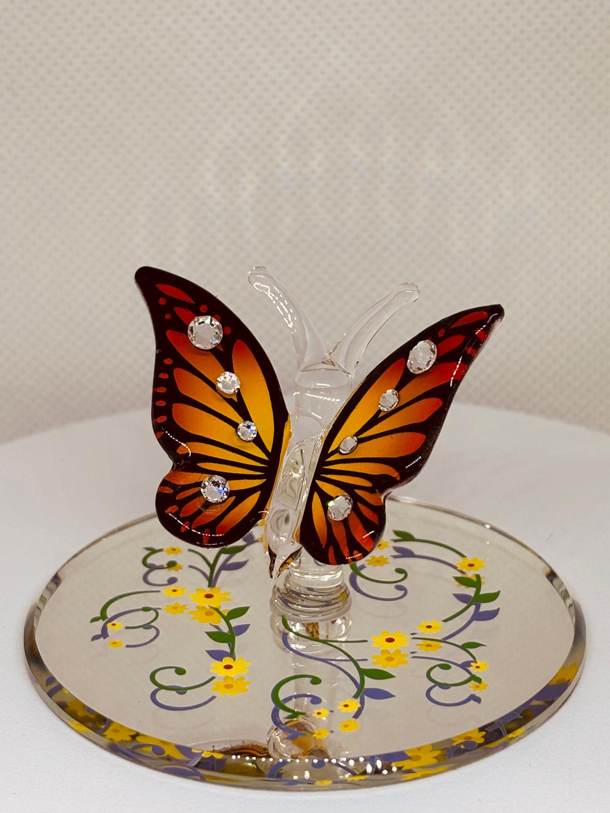 Monarch Butterfly Figurine with Crystals | Glass Butterfly Nature Decor