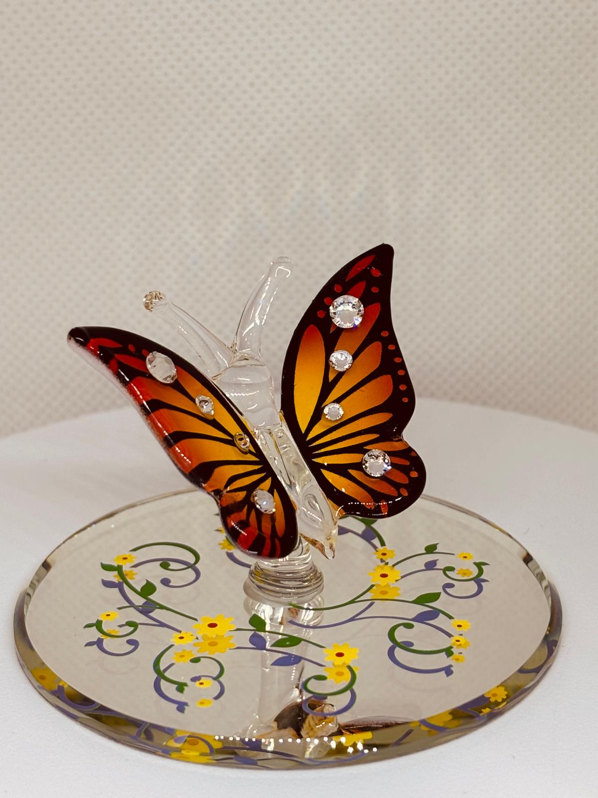 Monarch Butterfly Figurine with Crystals | Glass Butterfly Nature Decor