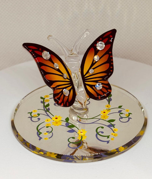 Monarch Butterfly Figurine with Crystals | Glass Butterfly Nature Decor