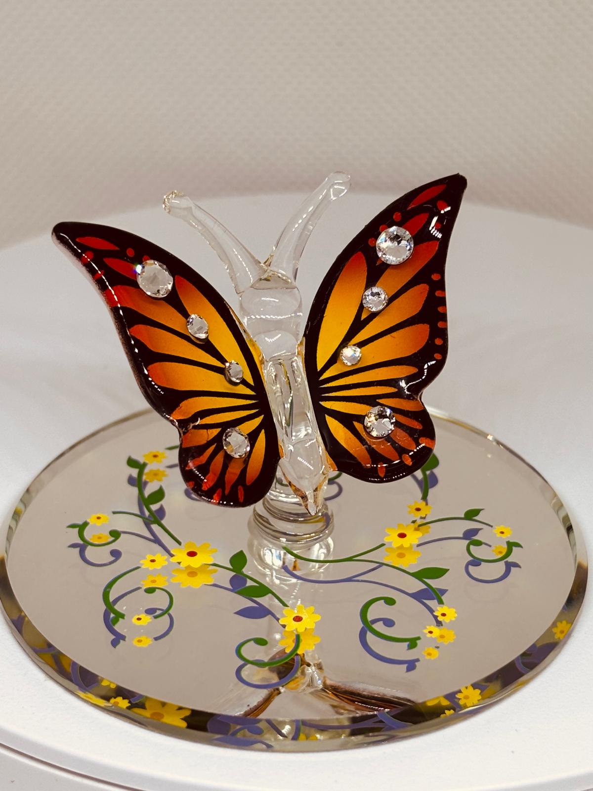 Monarch Butterfly Figurine with Crystals | Glass Butterfly Nature Decor