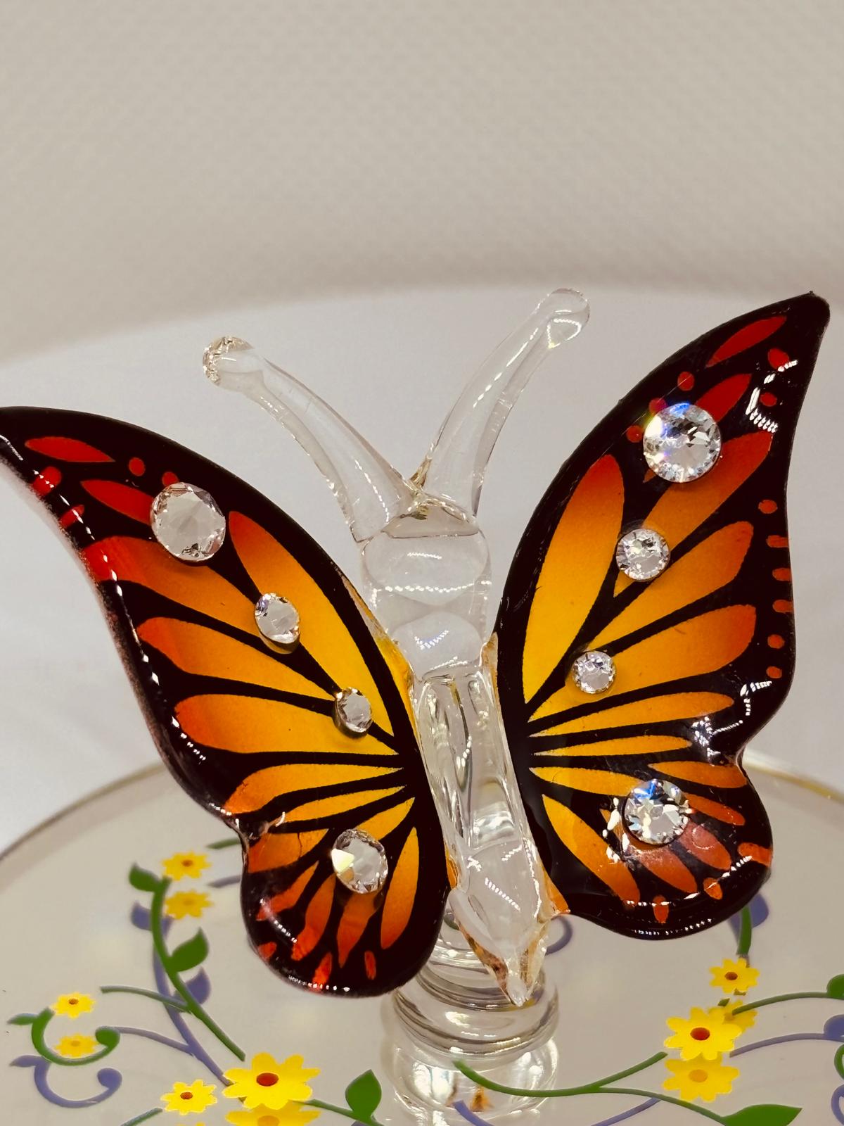 Monarch Butterfly Figurine with Crystals | Glass Butterfly Nature Decor