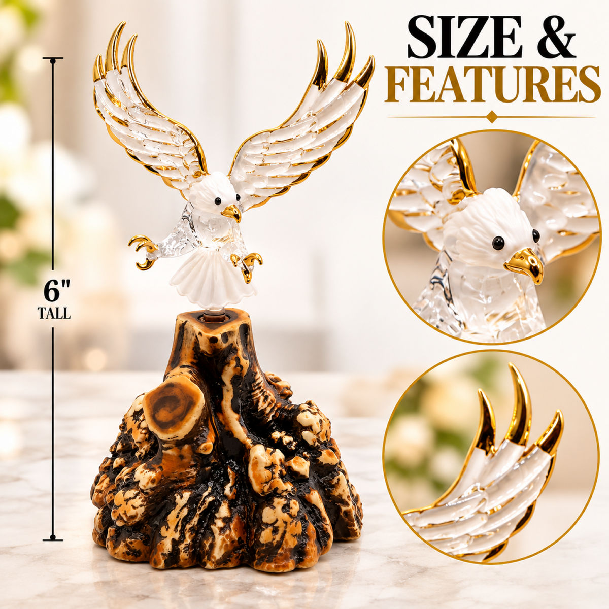 Bald Eagle Glass Figurine Gift | Patriotic Wildlife Collectible Decor