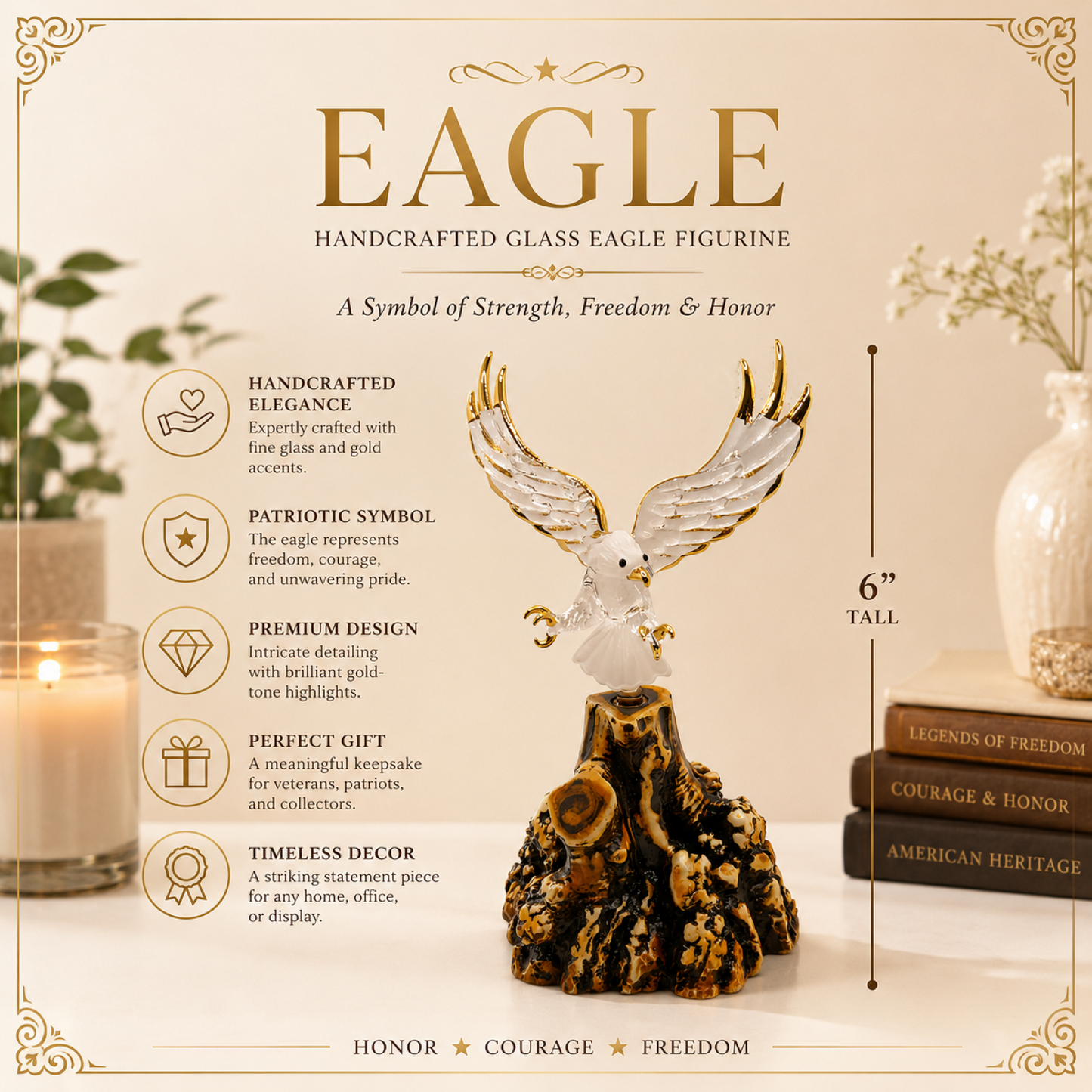Bald Eagle Glass Figurine Gift | Patriotic Wildlife Collectible Decor