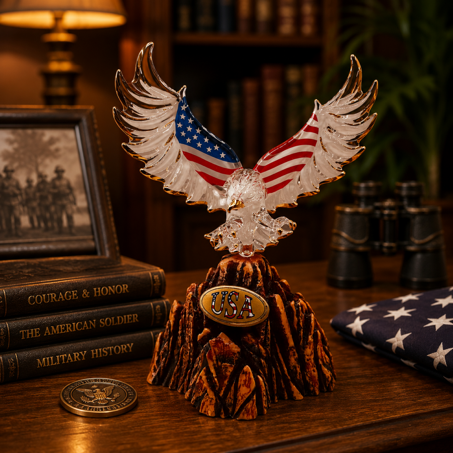 Patriotic Eagle Glass Figurine | USA Flag Wings American Pride Display Decor