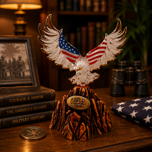 Patriotic Eagle Glass Figurine | USA Flag Wings American Pride Display Decor