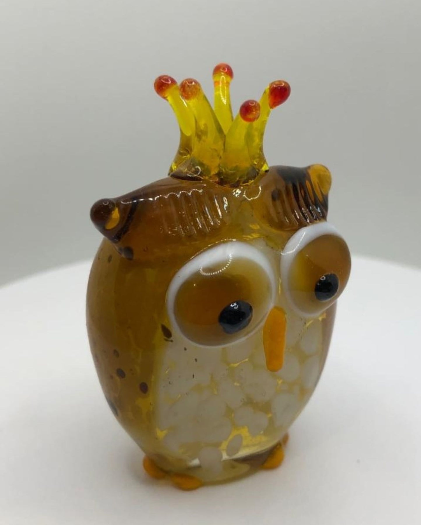 Milano Owl with Crown Art Glass Animals Handcrafted Figurine