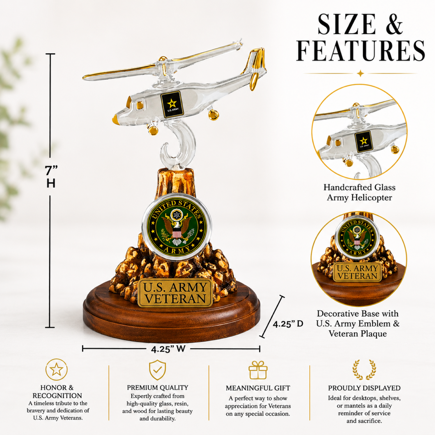 U.S. Army Veteran Helicopter Figurine | Military Gift for Veterans